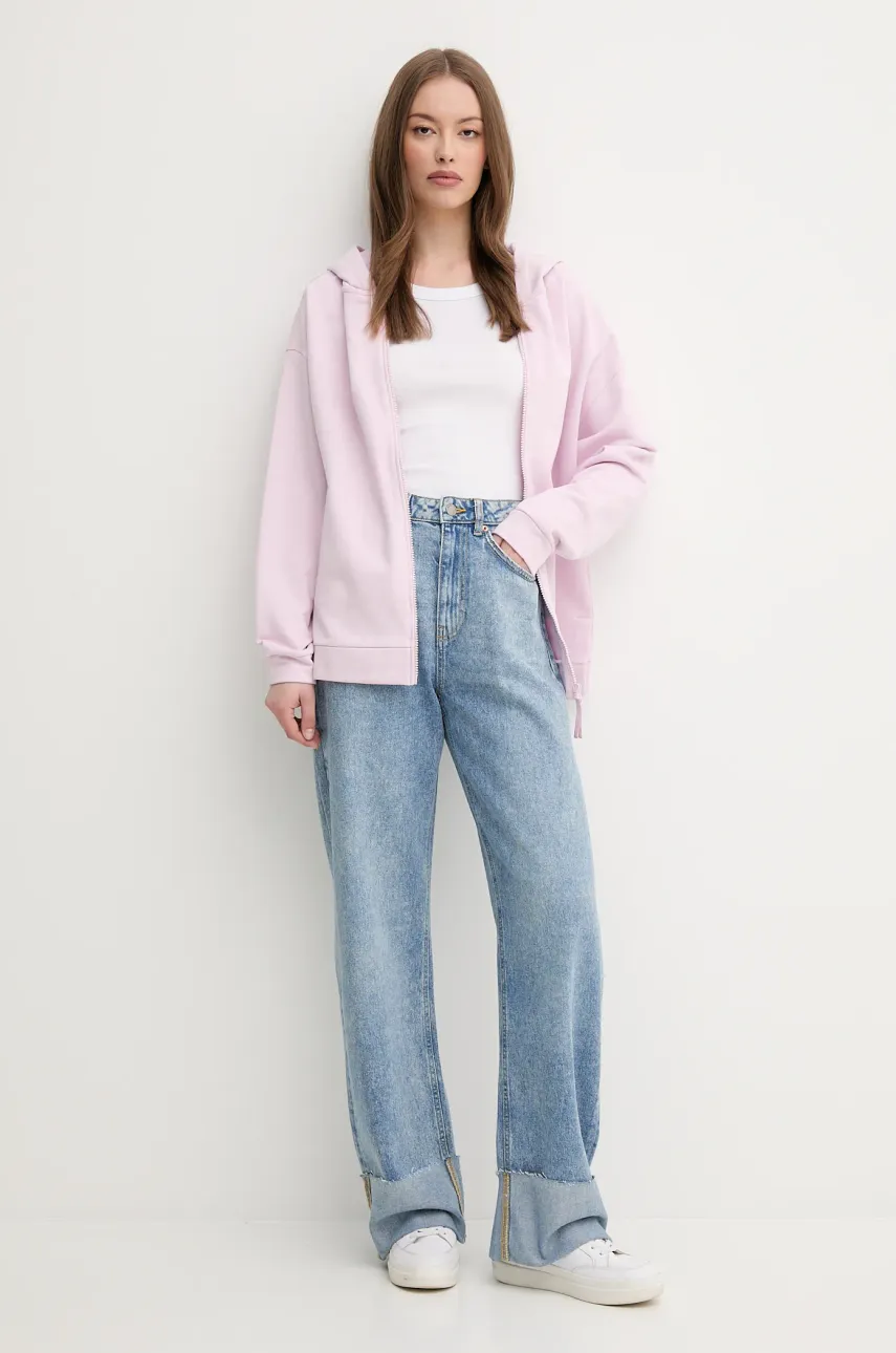 Хлопковая кофта United Colors of Benetton женская цвет розовый с капюшоном однотонная 3UNID500R Хлопковая кофта United Colors of Benetton женская цвет розовый с капюшоном однотонная 3UNID500R