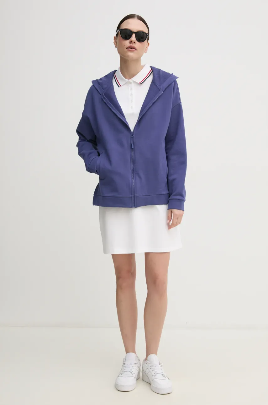 Хлопковая кофта United Colors of Benetton женская цвет фиолетовый с капюшоном однотонная 3UNID500R Хлопковая кофта United Colors of Benetton женская цвет фиолетовый с капюшоном однотонная 3UNID500R