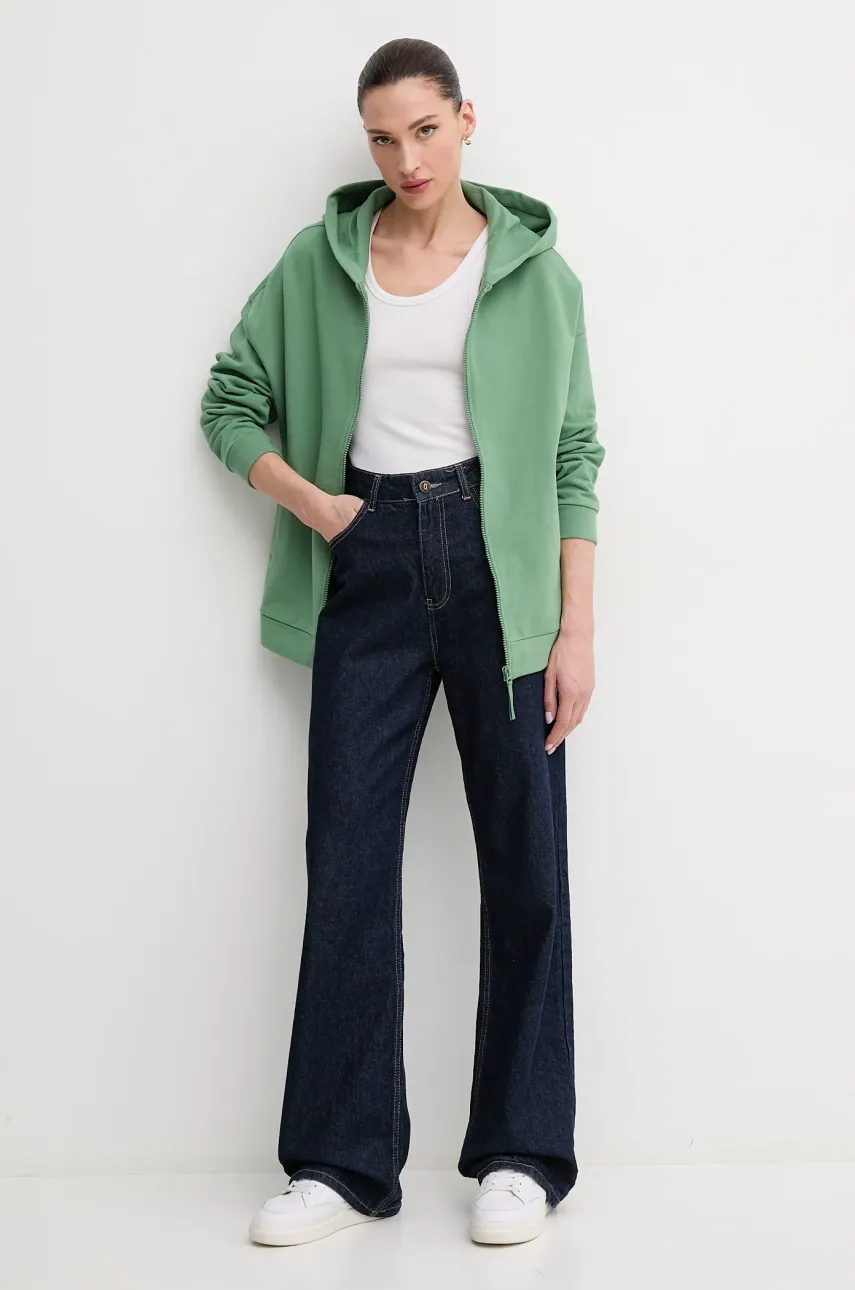 Хлопковая кофта United Colors of Benetton женская цвет зелёный с капюшоном однотонная 3UNID500R Хлопковая кофта United Colors of Benetton женская цвет зелёный с капюшоном однотонная 3UNID500R