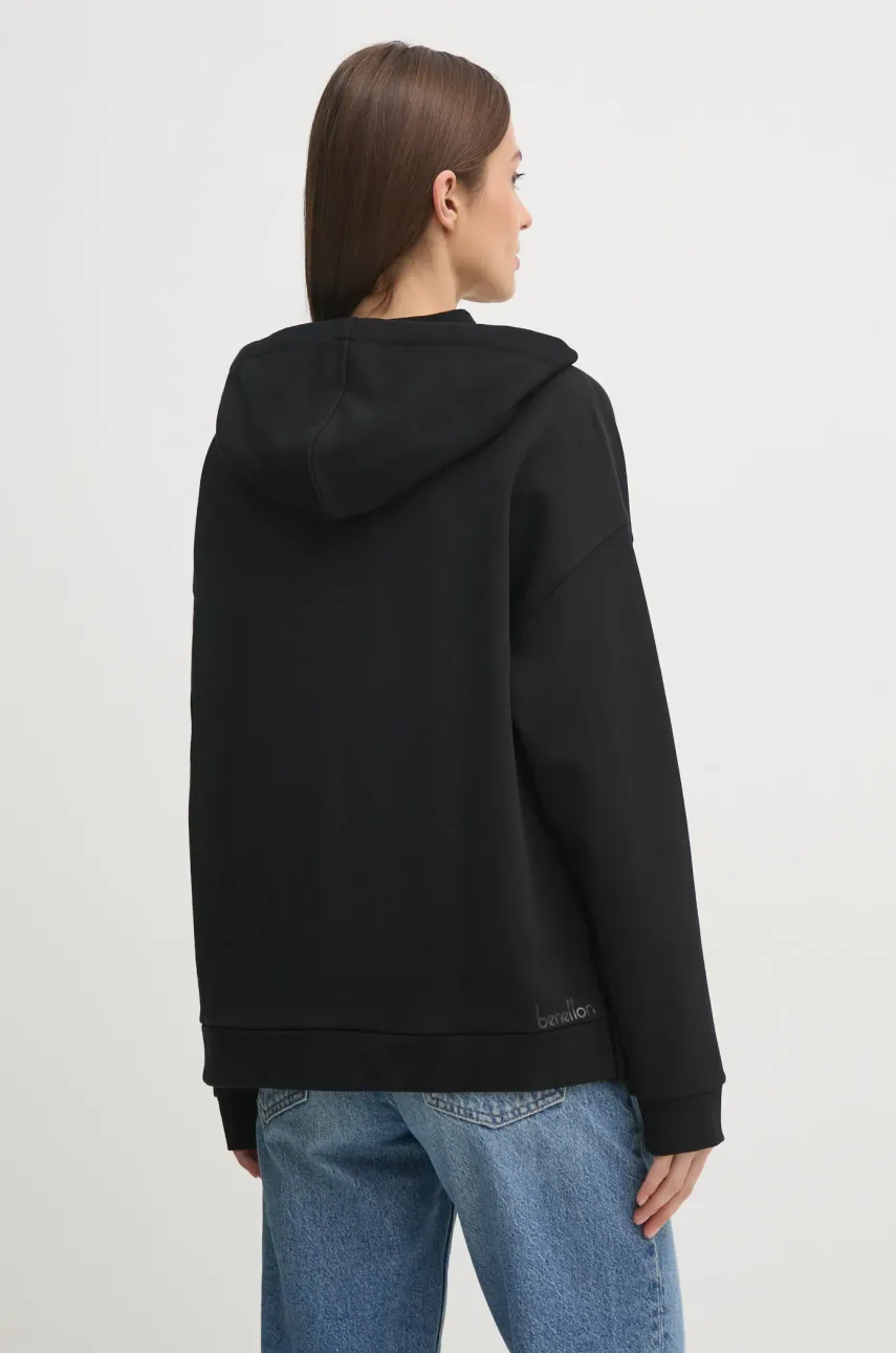 Хлопковая кофта United Colors of Benetton женская цвет чёрный с капюшоном однотонная 3UNID500R Хлопковая кофта United Colors of Benetton женская цвет чёрный с капюшоном однотонная 3UNID500R