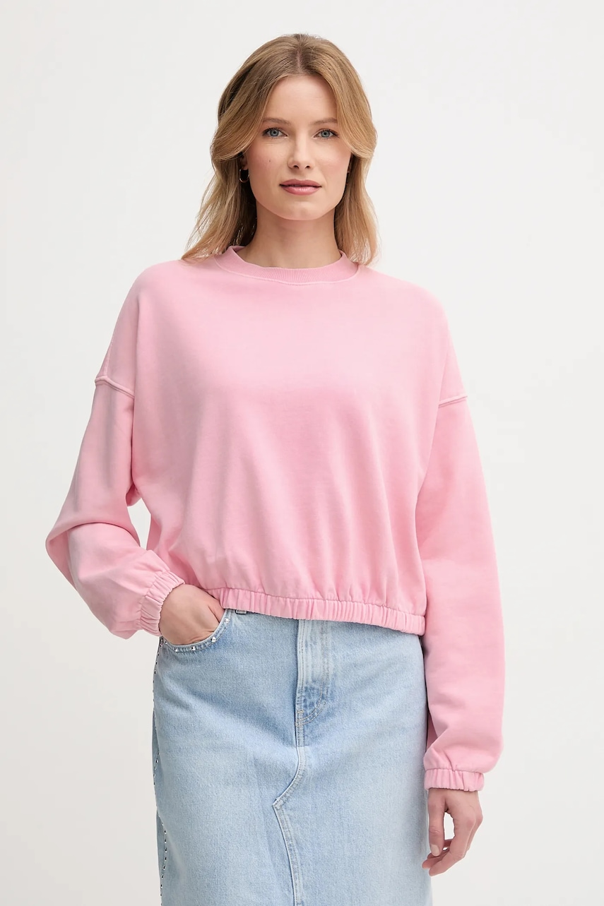 United Colors of Benetton hanorac de bumbac culoarea roz, uni, 39BLD109O