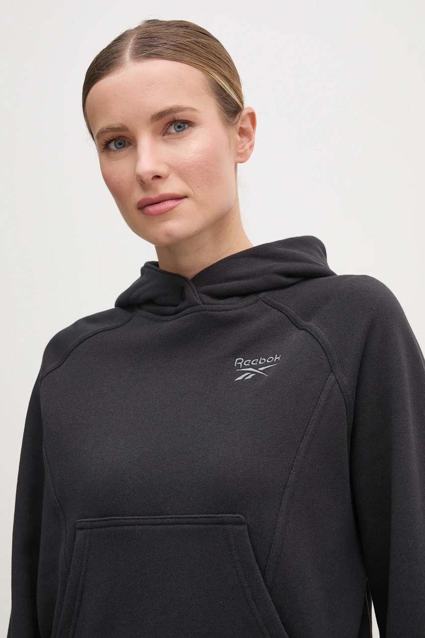 Reebok Classic hanorac de bumbac femei, culoarea negru, cu glugă, neted, 100214101