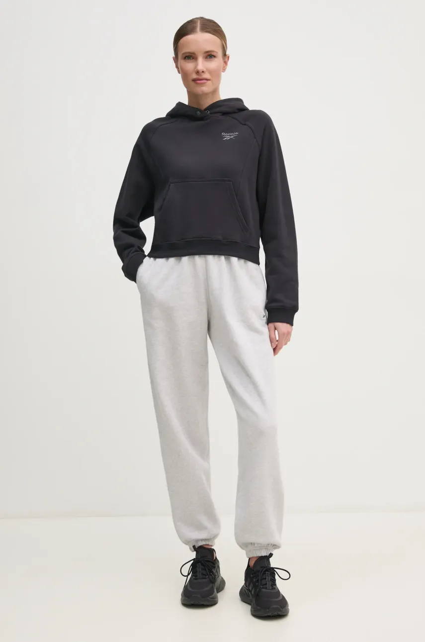 Хлопковая кофта Reebok Classic женская цвет чёрный с капюшоном однотонная 100214101 Хлопковая кофта Reebok Classic женская цвет чёрный с капюшоном однотонная 100214101