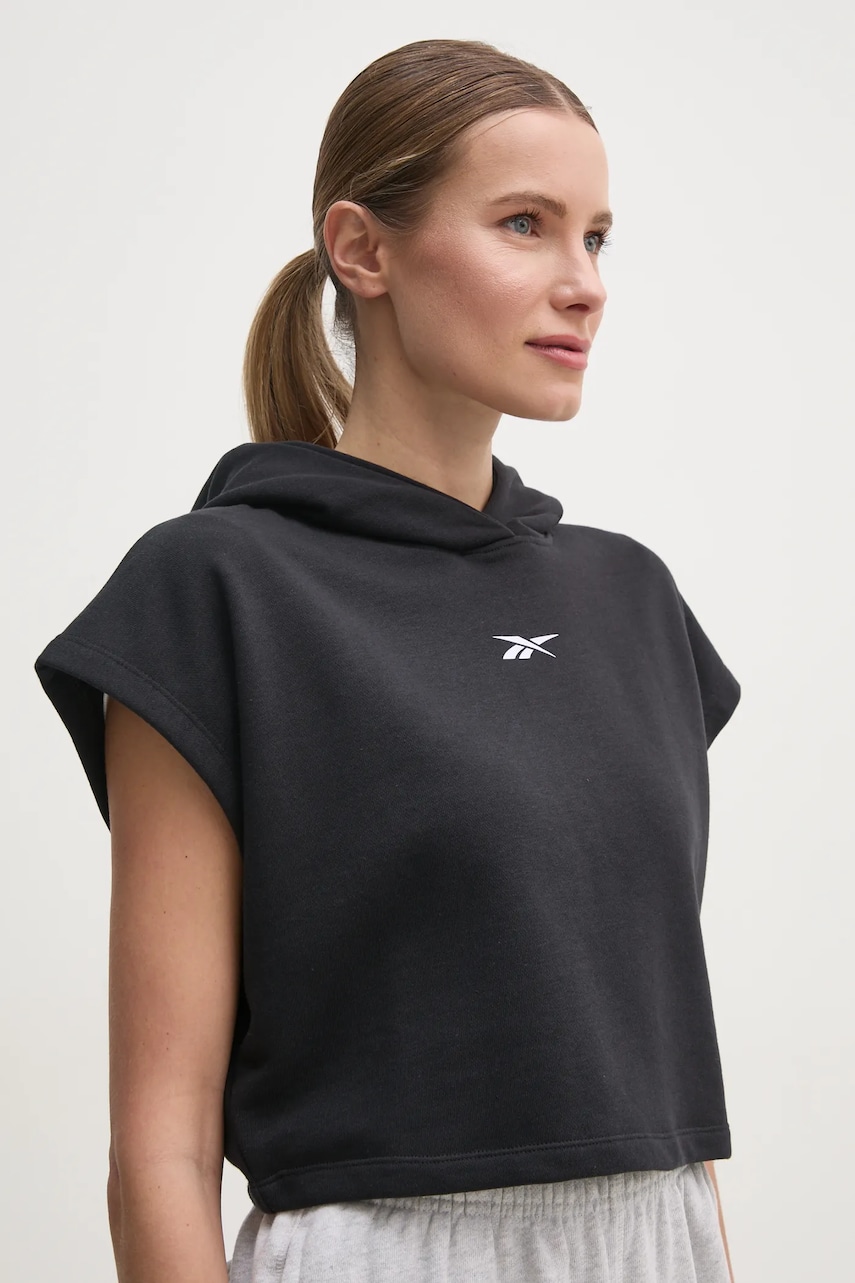 Reebok Classic bluza femei, culoarea negru, cu glugă, neted, 100214177 Reebok Classic bluza femei, culoarea negru, cu glugă, neted, 100214177