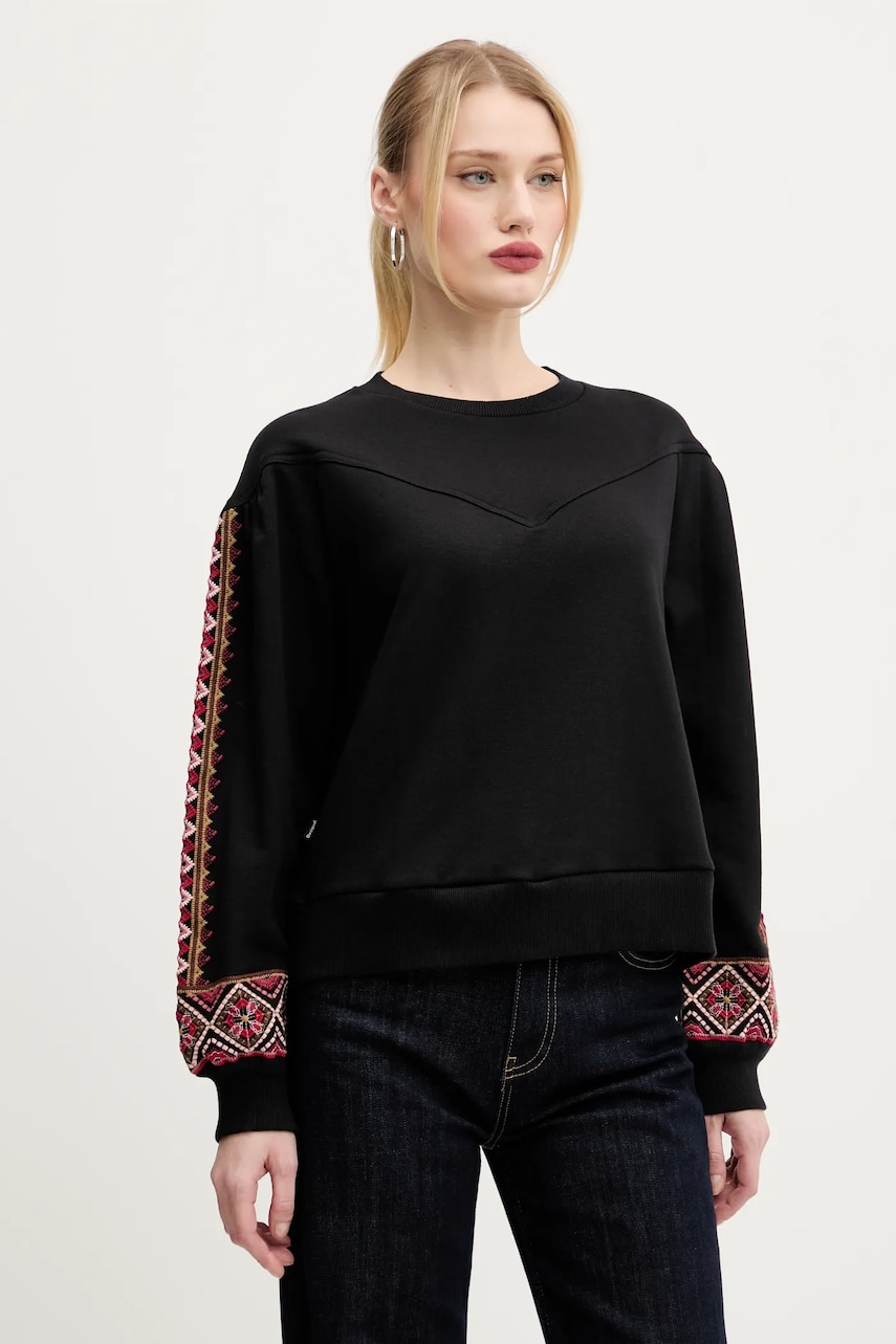 Desigual hanorac de bumbac AYANA femei, culoarea negru, cu imprimeu, 25SWSK43