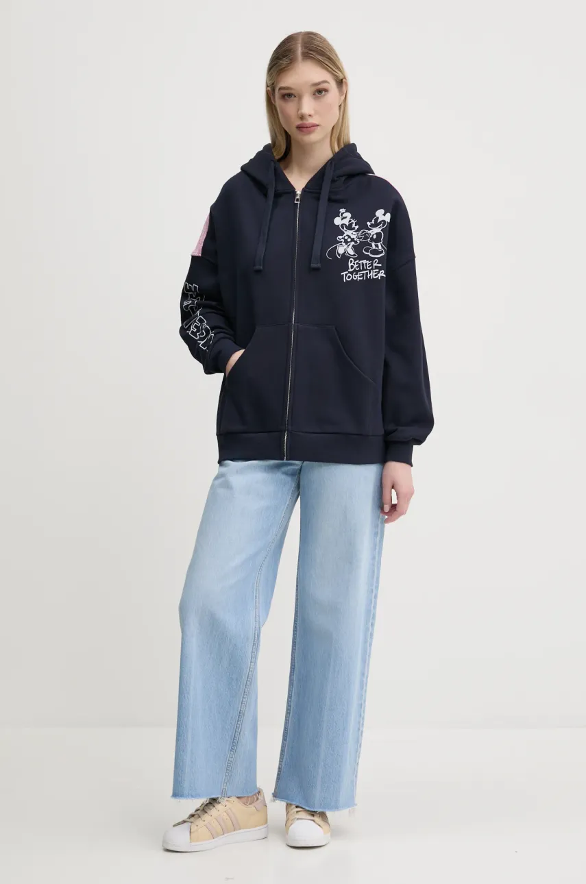 Кофта Desigual BETTER женская цвет синий с капюшоном с принтом 25SWSK28 Кофта Desigual BETTER женская цвет синий с капюшоном с принтом 25SWSK28