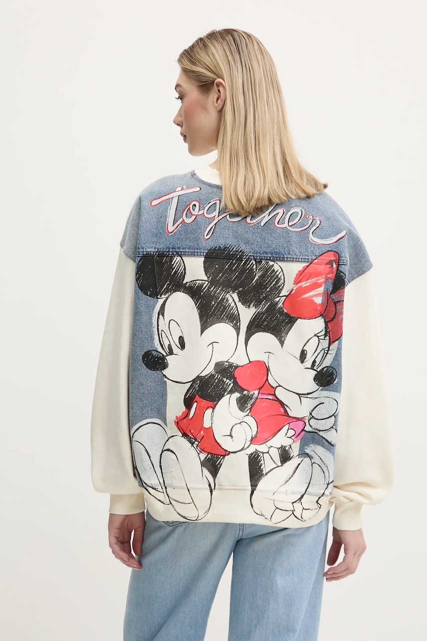 Desigual hanorac de bumbac MICKEY MOUSE femei, culoarea bej, cu imprimeu, 25SWSK39 Desigual hanorac de bumbac MICKEY MOUSE femei, culoarea bej, cu imprimeu, 25SWSK39