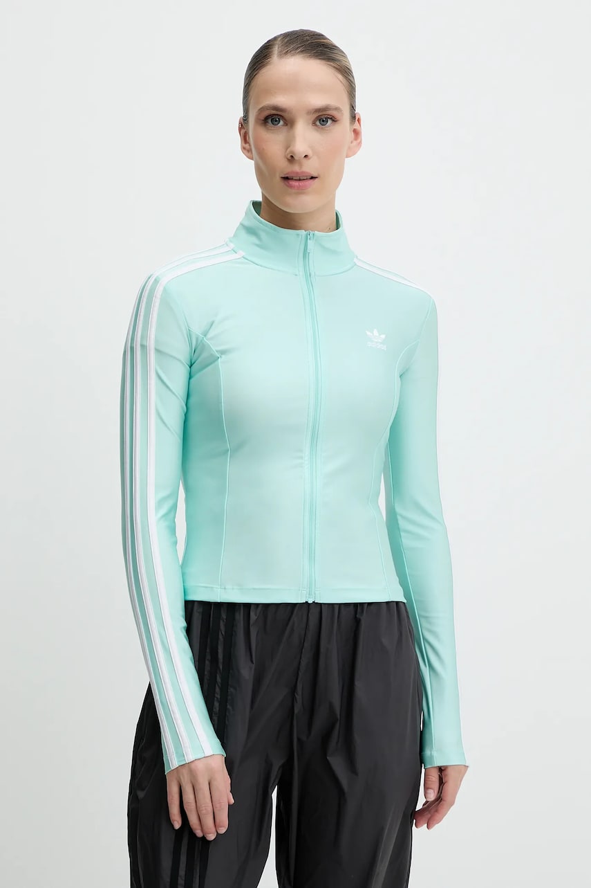 adidas Originals bluză 3-Stripes culoarea turcoaz, cu imprimeu, JC5579