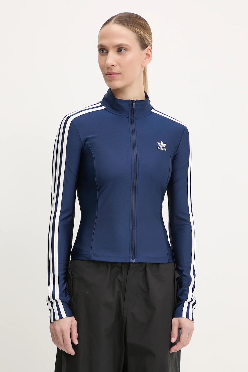 adidas Originals bluză 3-Stripes femei, culoarea bleumarin, cu imprimeu, JD5023