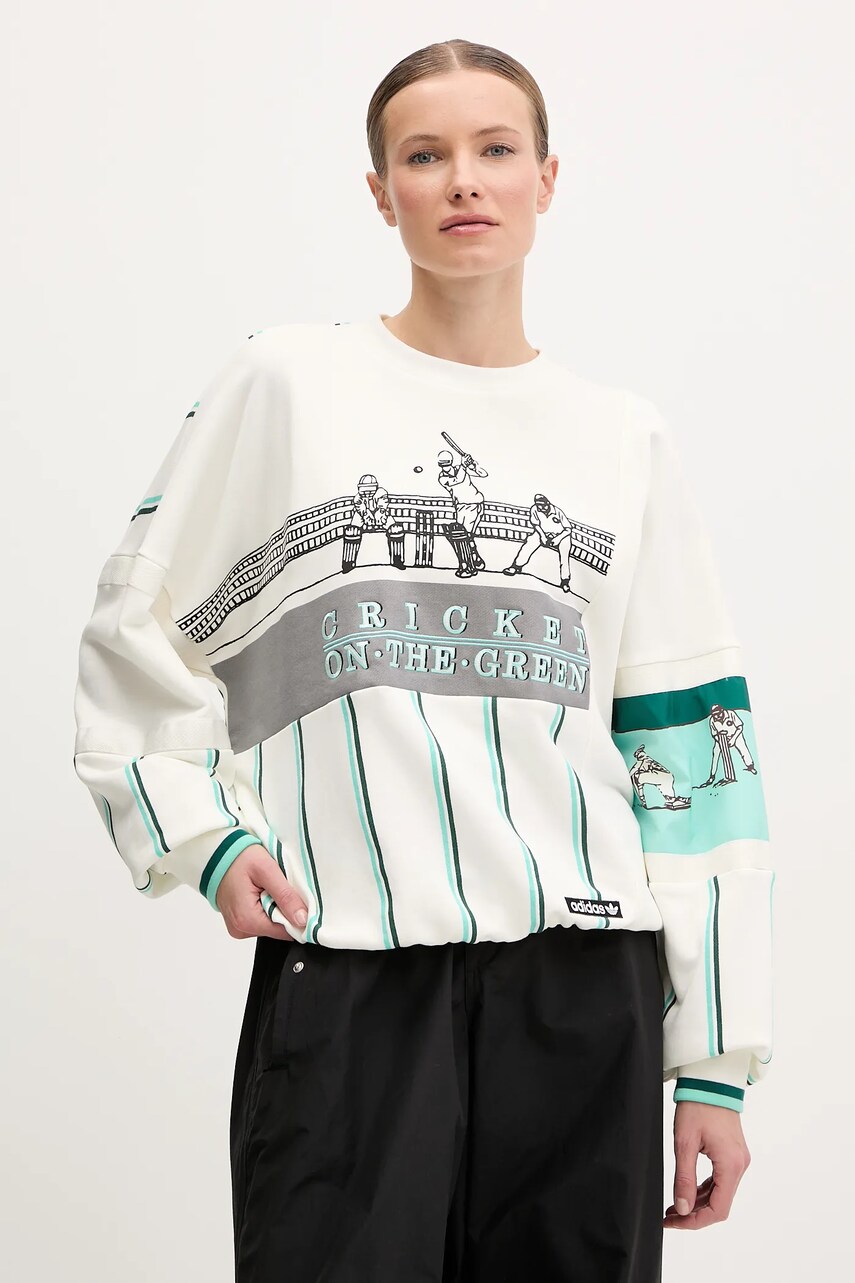 adidas Originals bluză Retro femei, culoarea alb, cu imprimeu, KA4386