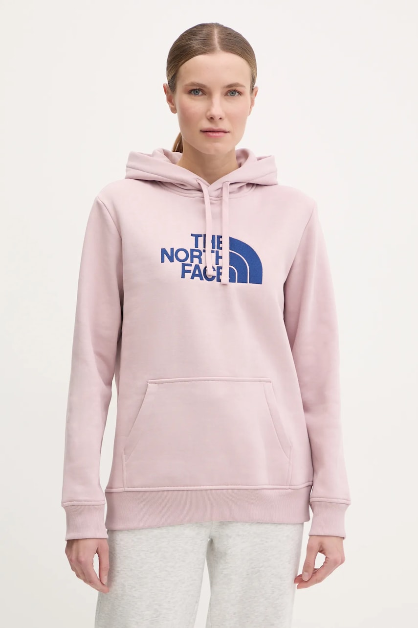 The North Face bluză Drew Peak femei, culoarea roz, cu glugă, cu imprimeu, NF0A89EHB4Q1
