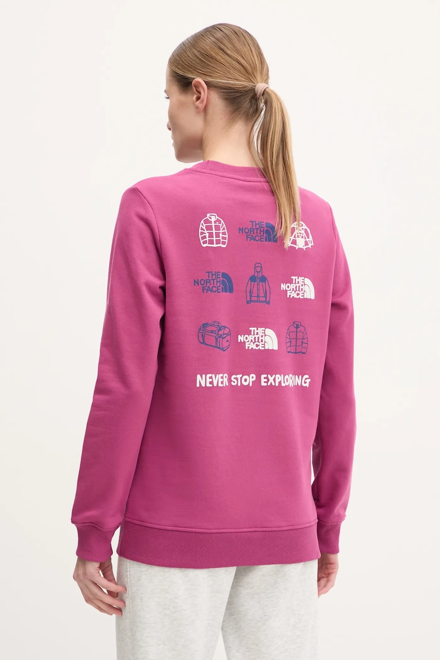 The North Face hanorac de bumbac Outdoor Graphic femei, culoarea roz, cu imprimeu, NF0A8C246EO1 The North Face hanorac de bumbac Outdoor Graphic femei, culoarea roz, cu imprimeu, NF0A8C246EO1