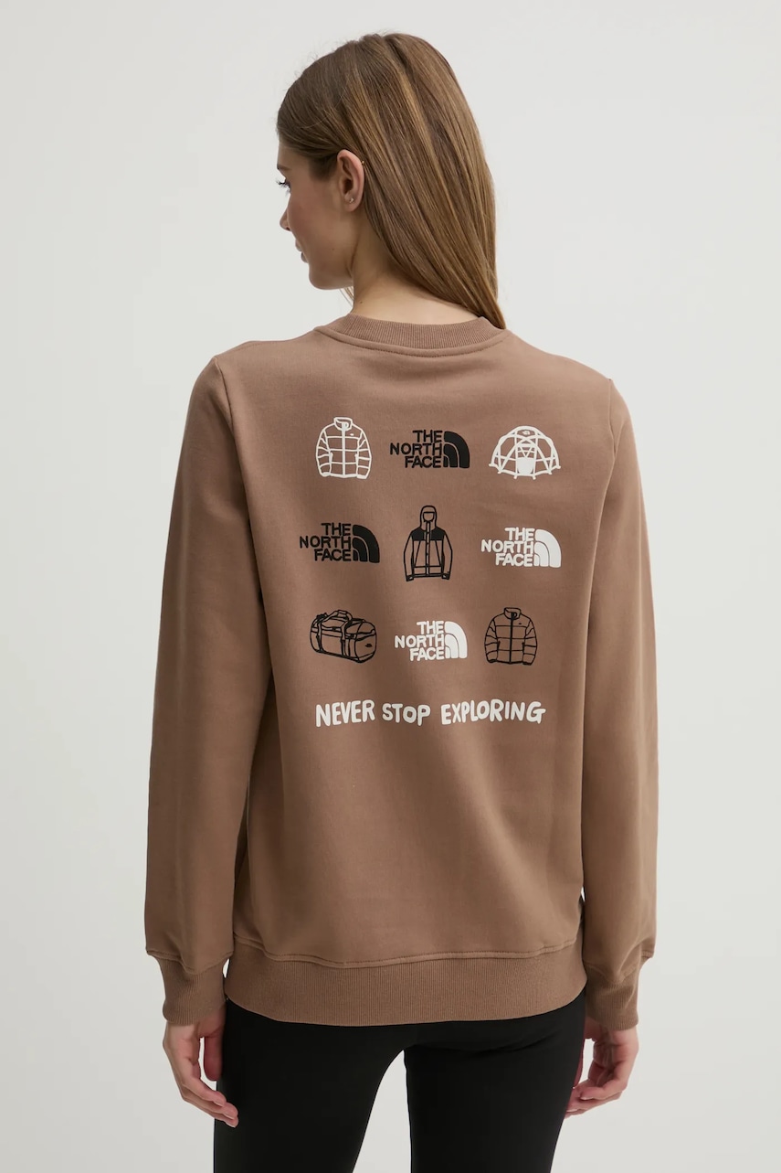 The North Face hanorac de bumbac Outdoor Graphic femei, culoarea maro, cu imprimeu, NF0A8C246IH1