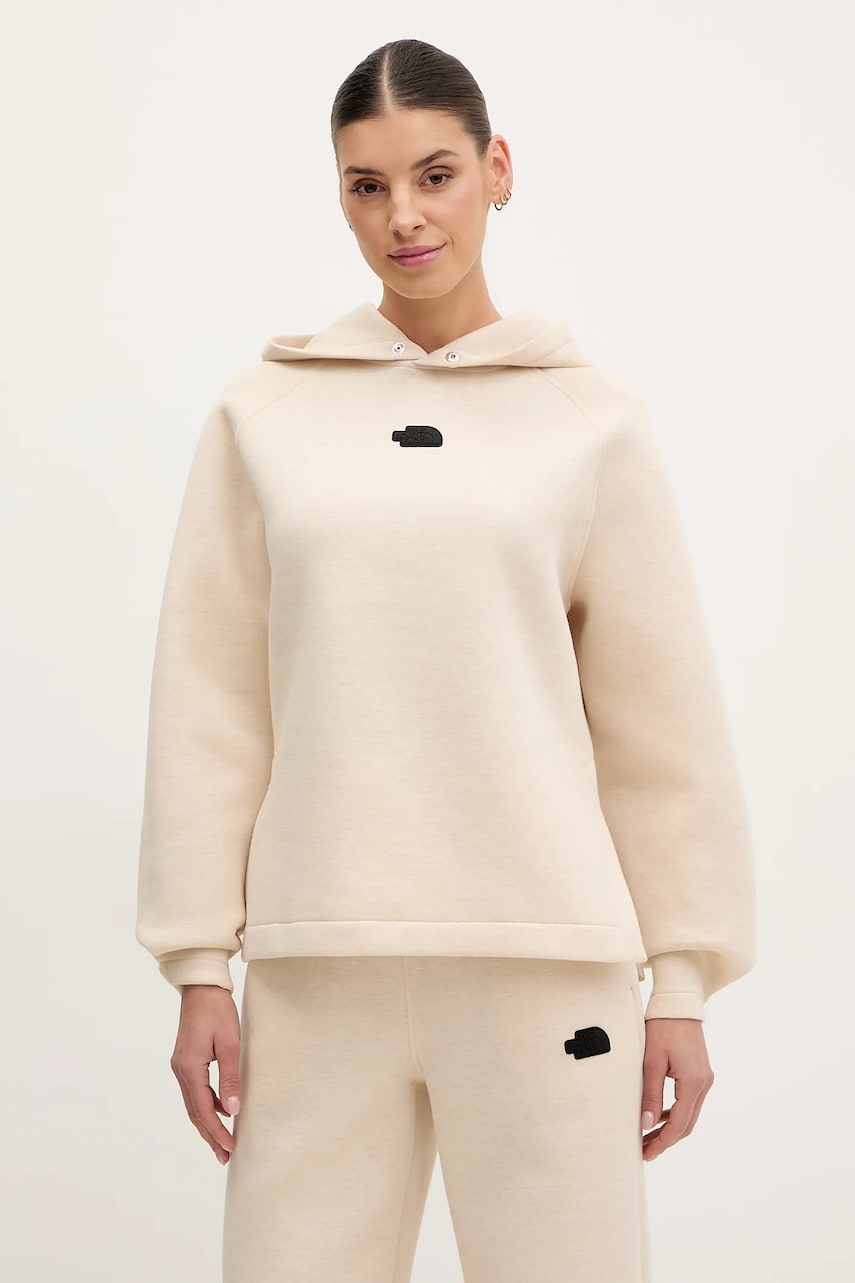 The North Face bluza Relaxed femei, culoarea bej, cu glugă, melanj, NF0A89C0QMO1 The North Face bluza Relaxed femei, culoarea bej, cu glugă, melanj, NF0A89C0QMO1