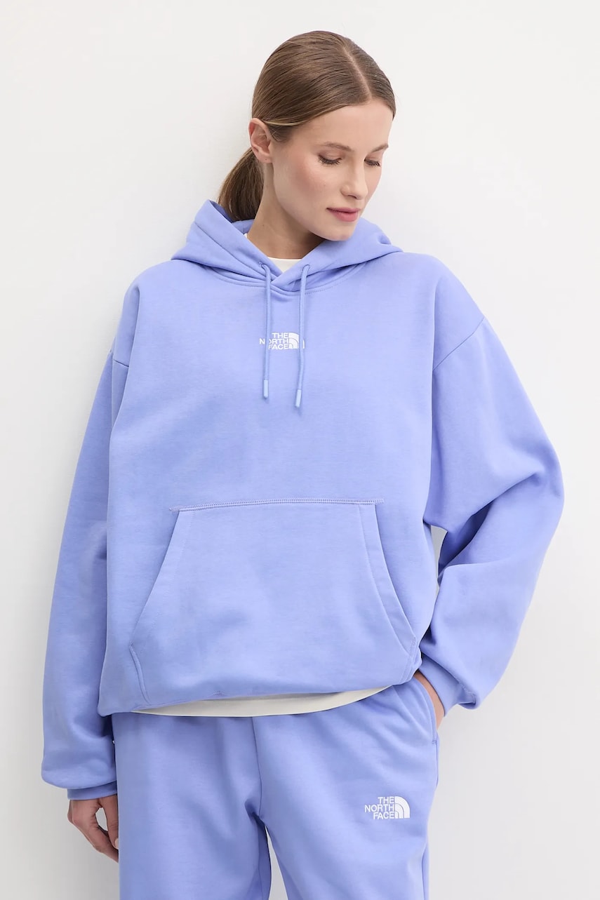 The North Face bluza Essential femei, culoarea violet, cu glugă, cu imprimeu, NF0A89EN0YI1 The North Face bluza Essential femei, culoarea violet, cu glugă, cu imprimeu, NF0A89EN0YI1