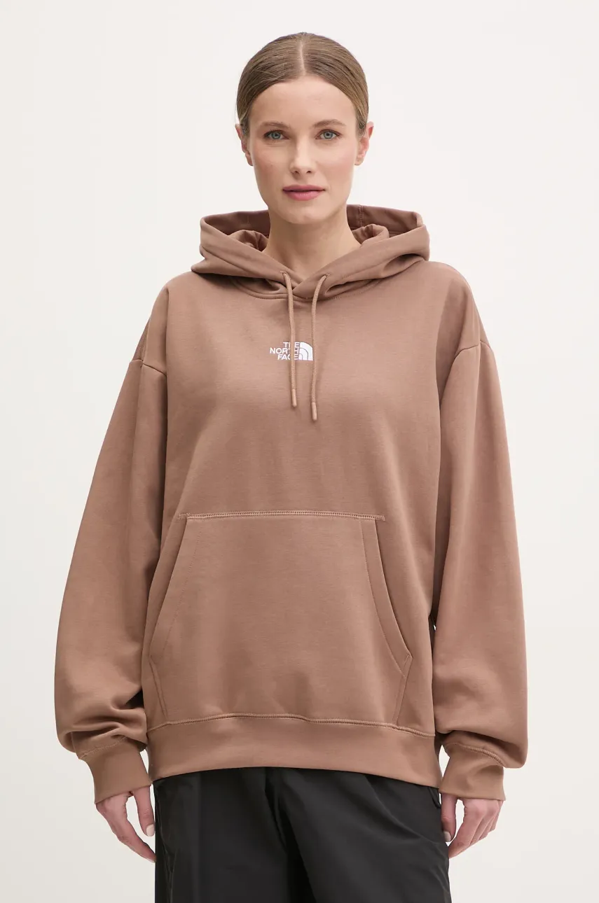 The North Face bluza Essential femei, culoarea maro, cu glugă, neted, NF0A89EN6IH1