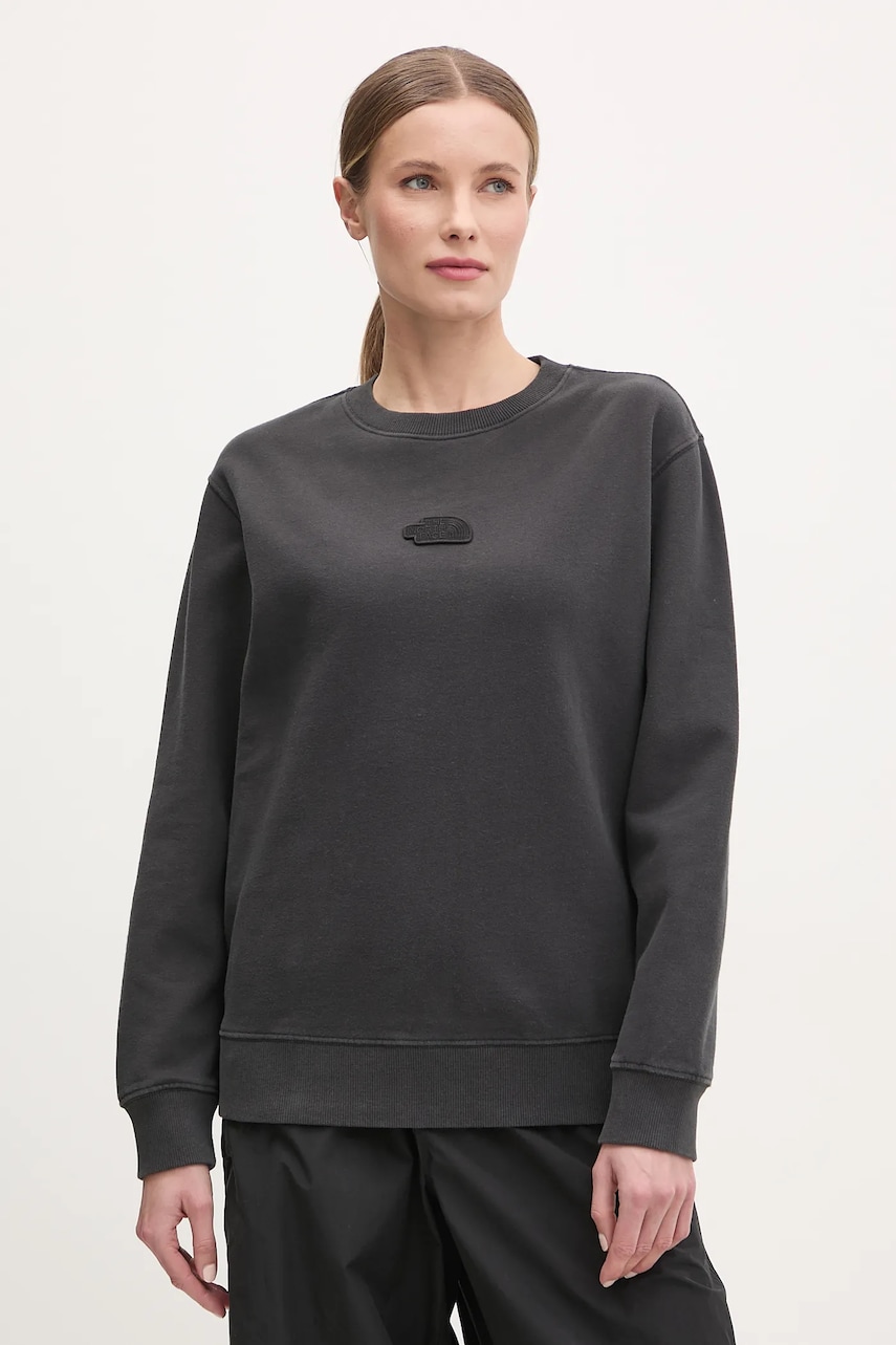 The North Face hanorac de bumbac Nature Relaxed femei, culoarea gri, cu imprimeu, NF0A8BVXJK31