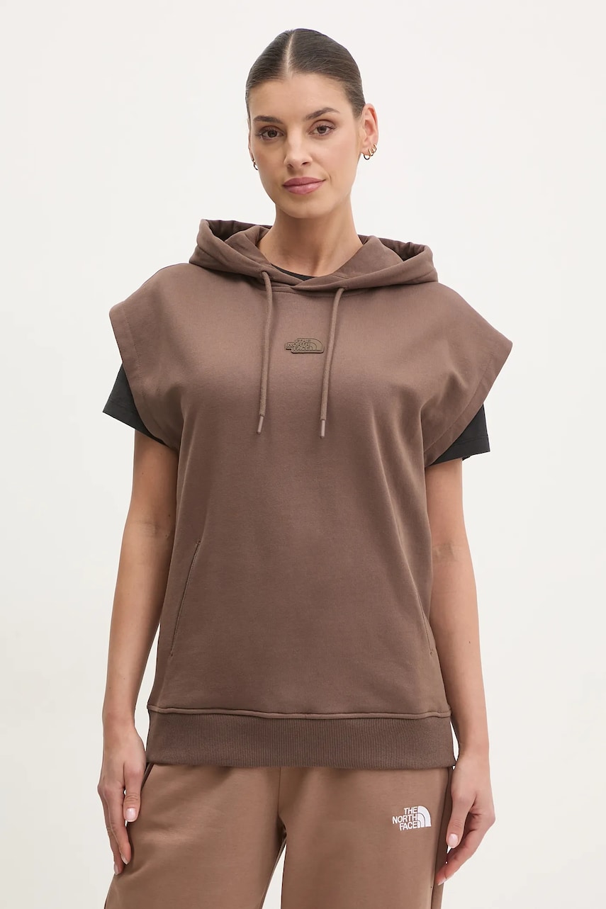 The North Face hanorac de bumbac Relaxed femei, culoarea maro, cu glugă, neted, NF0A8BW21OI1 The North Face hanorac de bumbac Relaxed femei, culoarea maro, cu glugă, neted, NF0A8BW21OI1