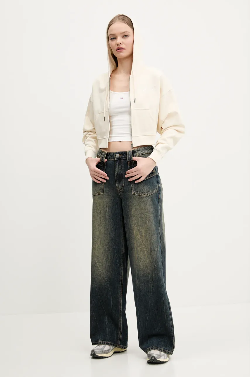 Хлопковая кофта Guess Originals женская цвет бежевый с капюшоном однотонная W5RQ13 K68I1 Хлопковая кофта Guess Originals женская цвет бежевый с капюшоном однотонная W5RQ13 K68I1