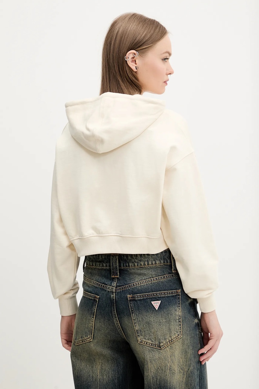 Βαμβακερή μπλούζα Guess Originals γυναικεία, χρώμα: μπεζ, με κουκούλα, W5RQ13 K68I1 φωτογραφία