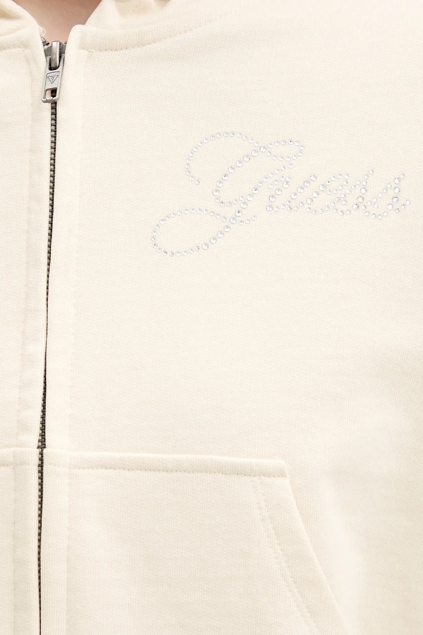 Βαμβακερή μπλούζα Guess Originals γυναικεία, χρώμα: μπεζ, με κουκούλα, W5RQ13 K68I1 φωτογραφία