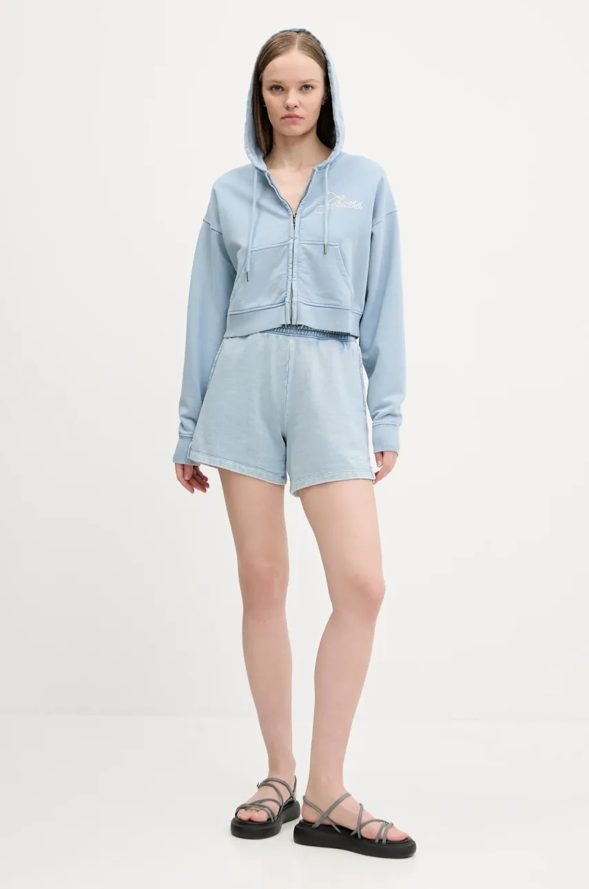 Хлопковая кофта Guess Originals женская с капюшоном однотонная W5RQ13 K68I1 Хлопковая кофта Guess Originals женская с капюшоном однотонная W5RQ13 K68I1
