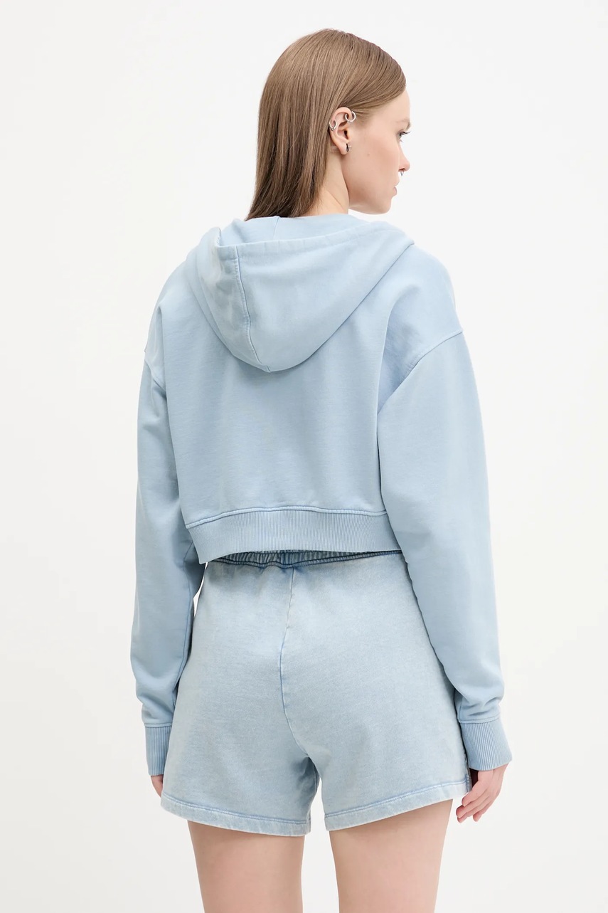 Βαμβακερή μπλούζα Guess Originals γυναικεία, χρώμα: μπλε, με κουκούλα, W5RQ13 K68I1 φωτογραφία