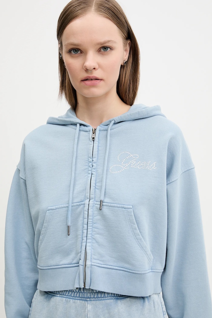 Βαμβακερή μπλούζα Guess Originals γυναικεία, χρώμα: μπλε, με κουκούλα, W5RQ13 K68I1 φωτογραφία