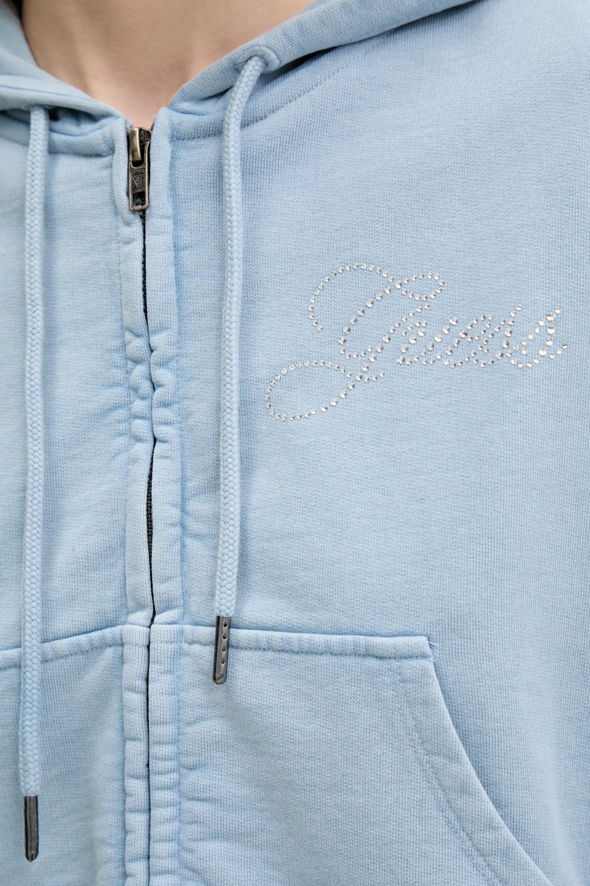 Βαμβακερή μπλούζα Guess Originals γυναικεία, χρώμα: μπλε, με κουκούλα, W5RQ13 K68I1 φωτογραφία