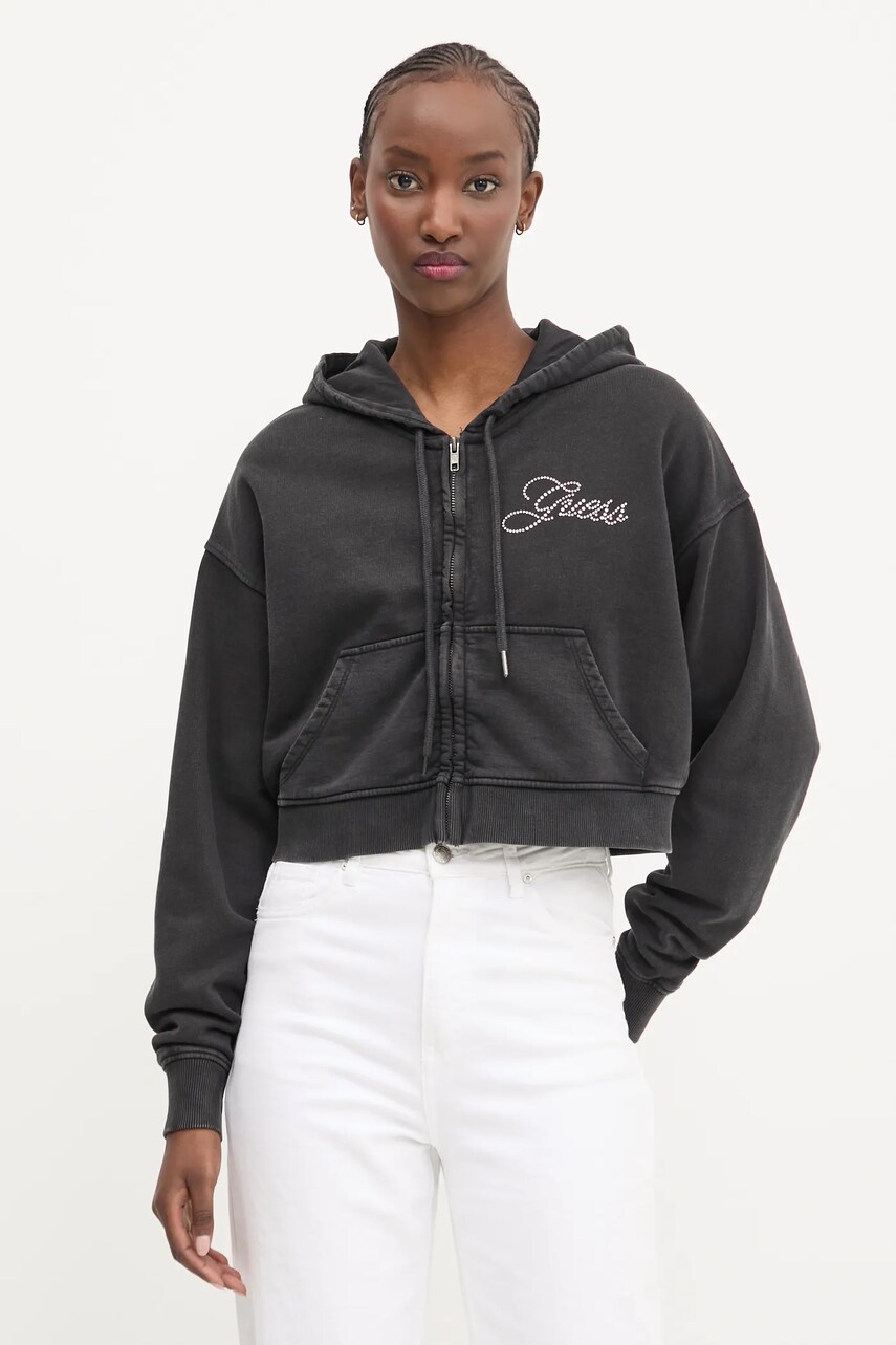 

Памучен суичър Guess Originals в черно с качулка с изчистен дизайн W5RQ13 K68I1, Черен