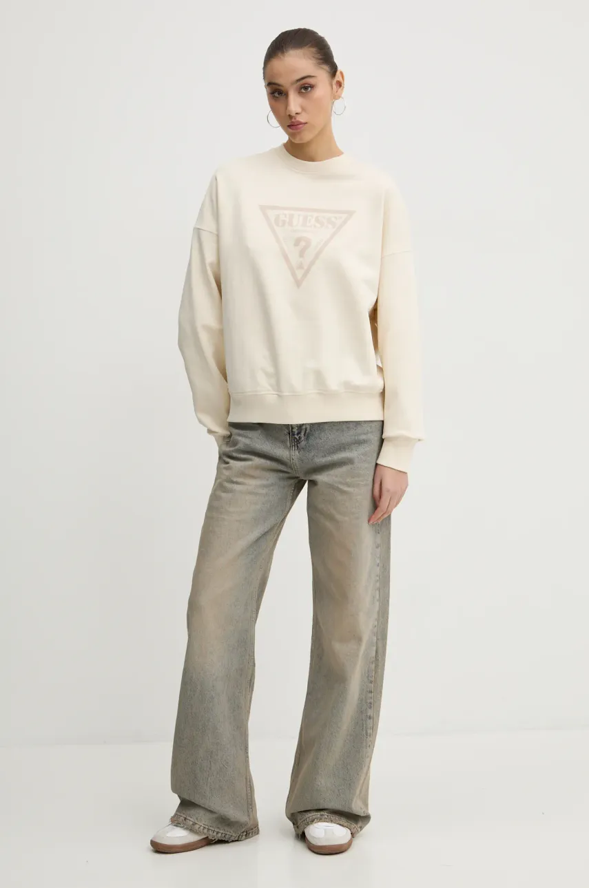 Хлопковая кофта Guess Originals женская цвет бежевый с принтом W5RQ14 K68I1 Хлопковая кофта Guess Originals женская цвет бежевый с принтом W5RQ14 K68I1