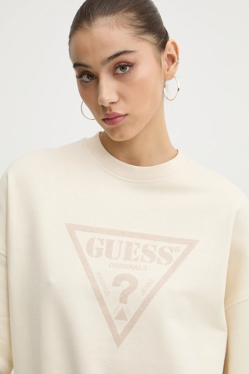 Βαμβακερή μπλούζα Guess Originals γυναικεία, χρώμα: μπεζ, W5RQ14 K68I1 φωτογραφία