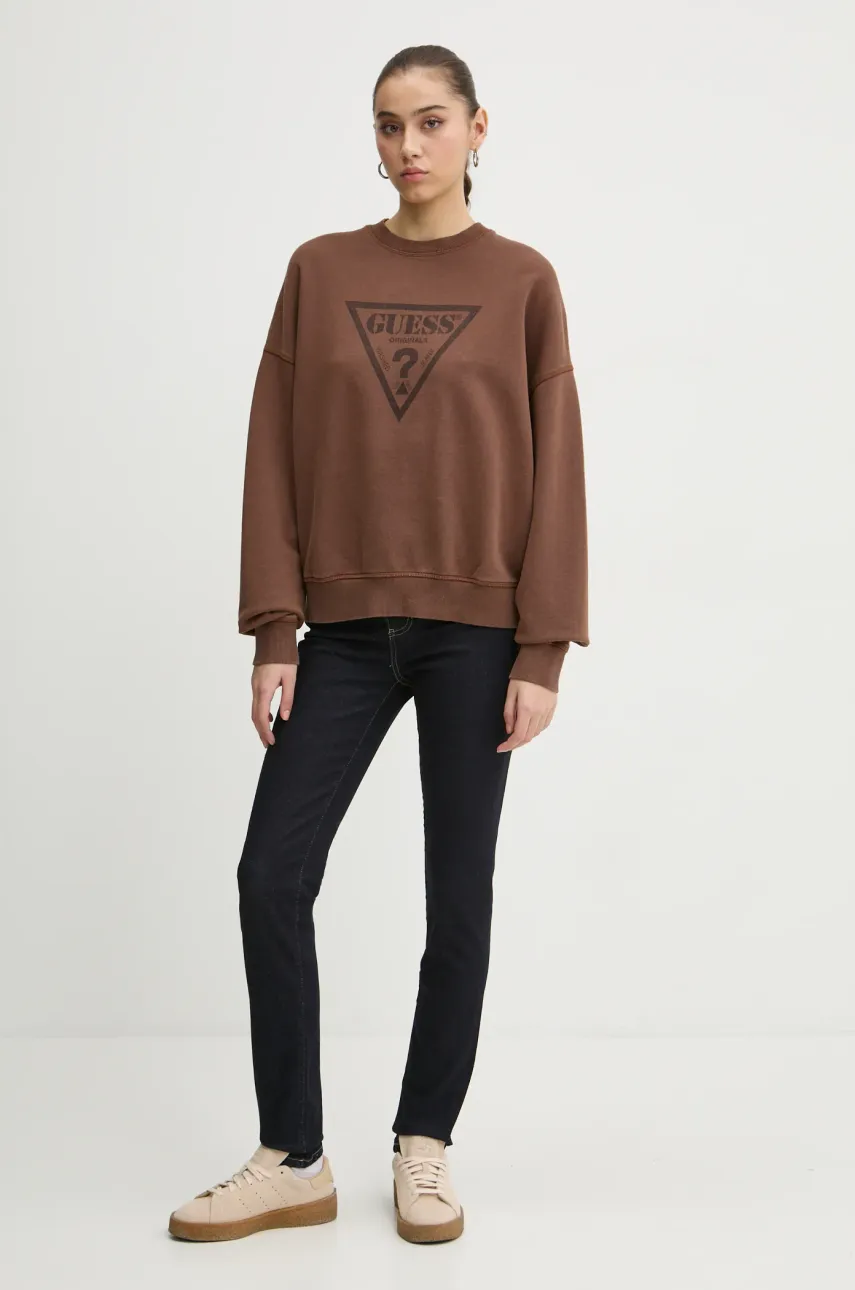 Хлопковая кофта Guess Originals женская цвет коричневый с принтом W5RQ14 K68I1 Хлопковая кофта Guess Originals женская цвет коричневый с принтом W5RQ14 K68I1