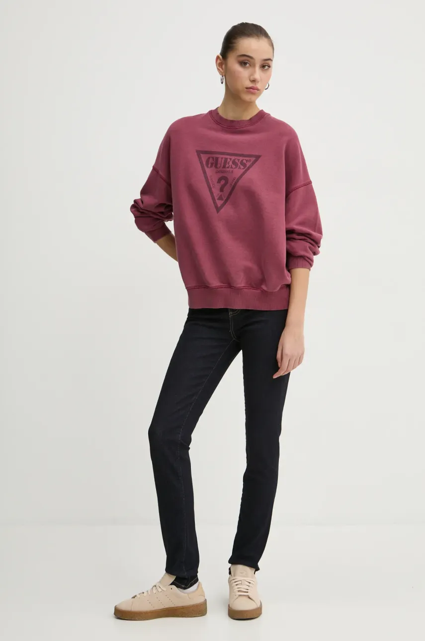 Хлопковая кофта Guess Originals женская цвет бордовый с принтом W5RQ14 K68I1 Хлопковая кофта Guess Originals женская цвет бордовый с принтом W5RQ14 K68I1
