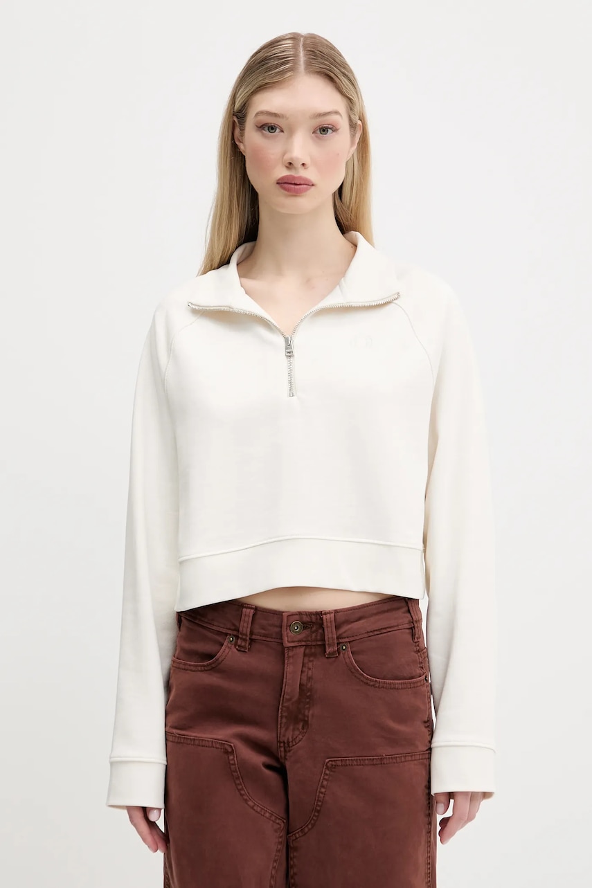 Hugo Blue hanorac de bumbac femei, culoarea alb, uni, 50537102