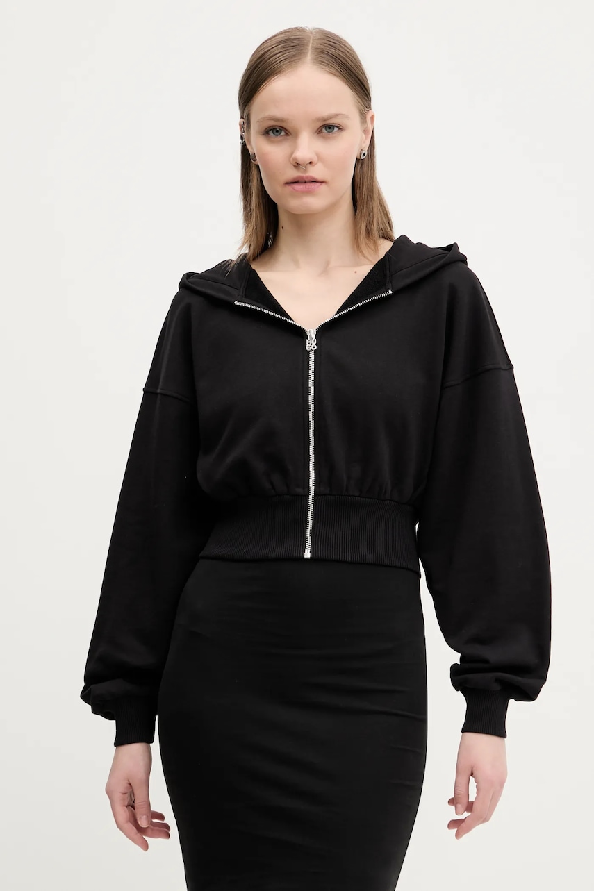 HUGO bluza femei, culoarea negru, cu glugă, neted, 50536945