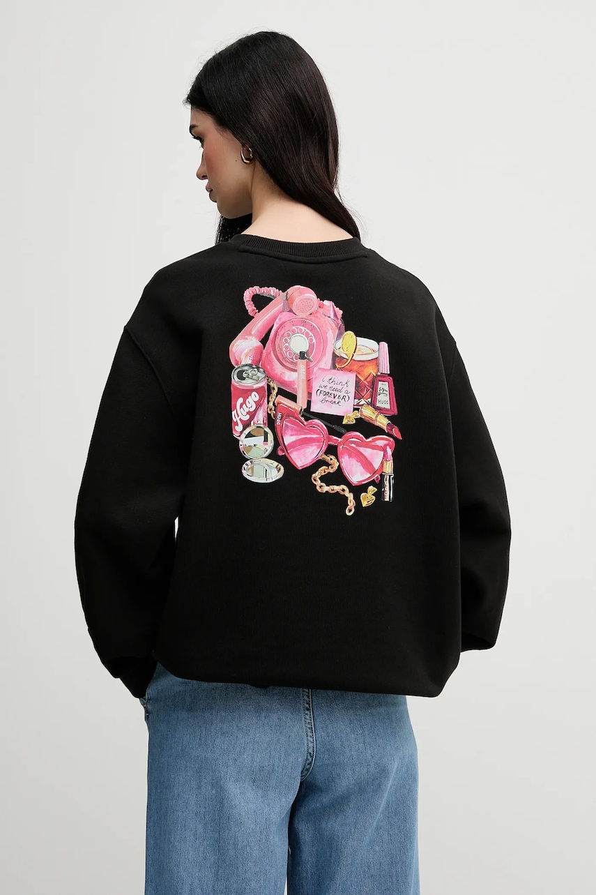 HUGO hanorac de bumbac culoarea negru, cu imprimeu, 50540925