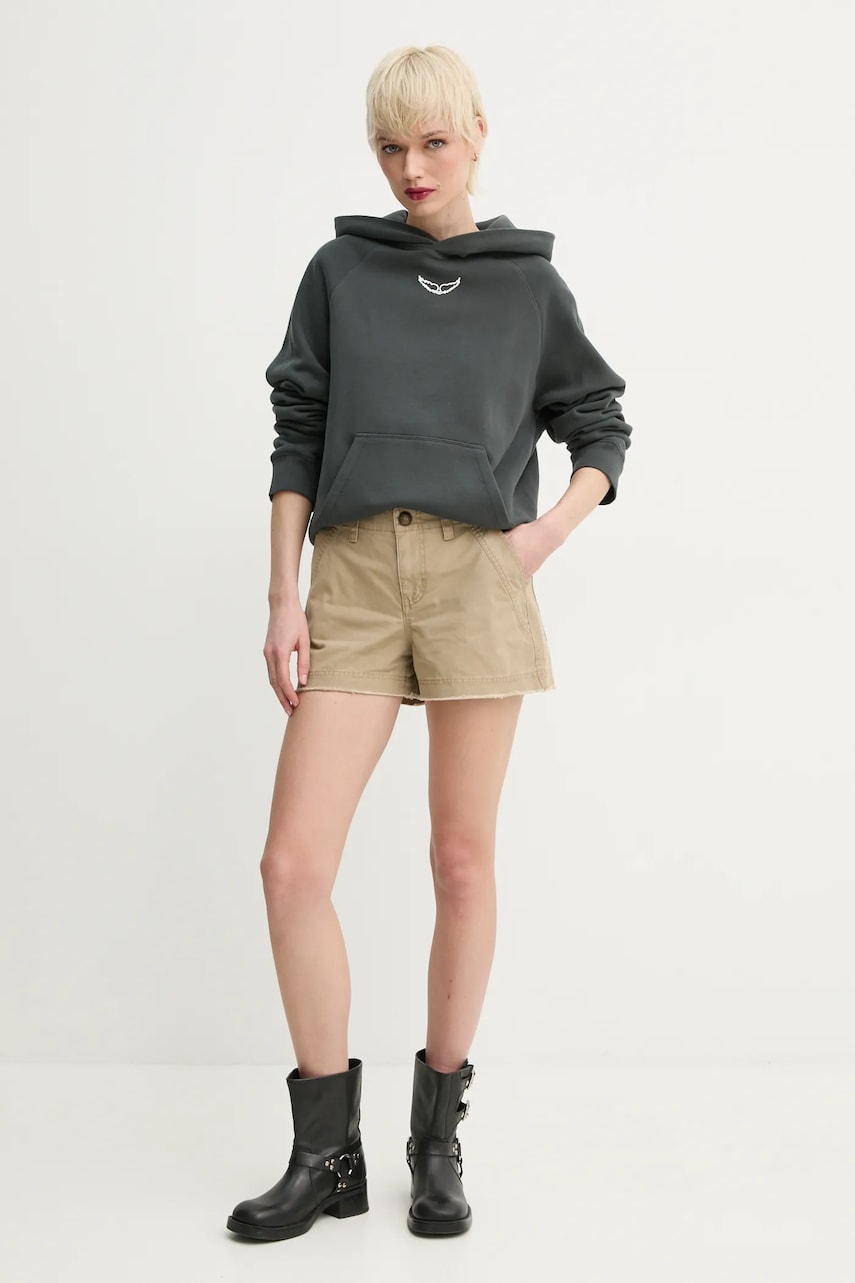 Кофта ZADIG&VOLTAIRE женская цвет серый с капюшоном с аппликацией JWSS01602 Кофта ZADIG&VOLTAIRE женская цвет серый с капюшоном с аппликацией JWSS01602