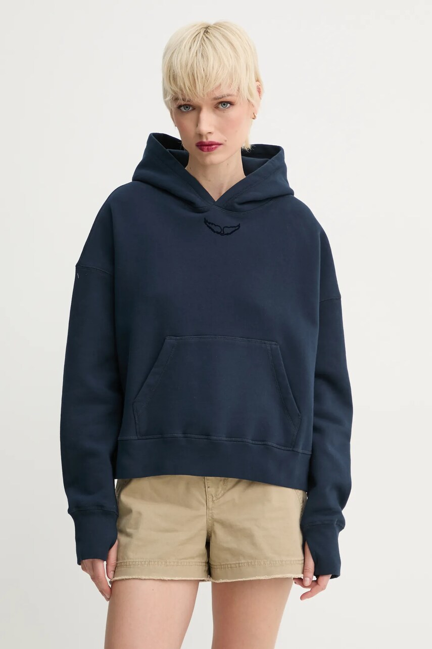 Levně Mikina ZADIG&VOLTAIRE dámská, tmavomodrá barva, s kapucí, s aplikací, JWSS01649