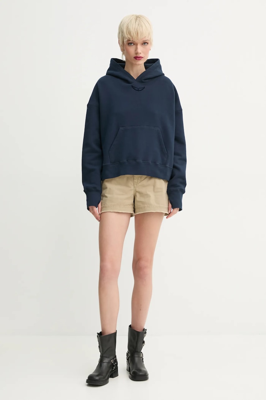 Кофта ZADIG&VOLTAIRE женская цвет синий с капюшоном с аппликацией JWSS01649 Кофта ZADIG&VOLTAIRE женская цвет синий с капюшоном с аппликацией JWSS01649