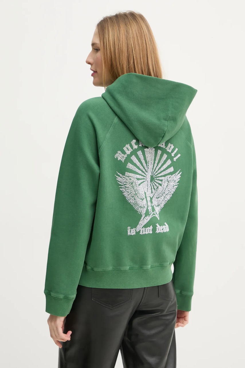 ZADIG&VOLTAIRE hanorac de bumbac femei, culoarea verde, cu glugă, cu imprimeu, JWSS01652