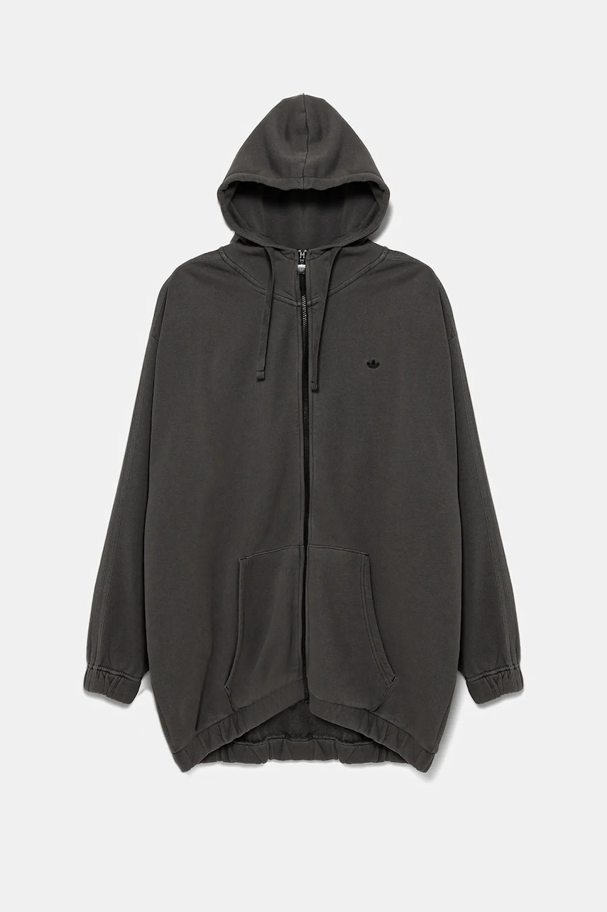 adidas Originals hanorac din bumbac Wash Zip Hoodie culoarea gri, cu glugă, uni, JD0054