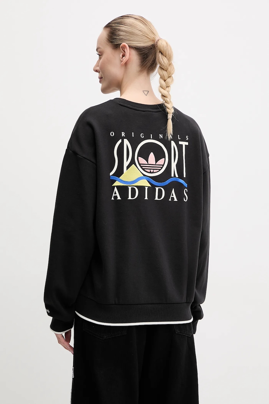 adidas Originals hanorac de bumbac Graphic Sweat femei, culoarea negru, cu imprimeu, JD1810