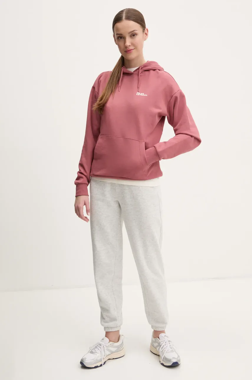 Хлопковая кофта Jack Wolfskin Essential женская цвет оранжевый с капюшоном однотонная A63848 Хлопковая кофта Jack Wolfskin Essential женская цвет оранжевый с капюшоном однотонная A63848