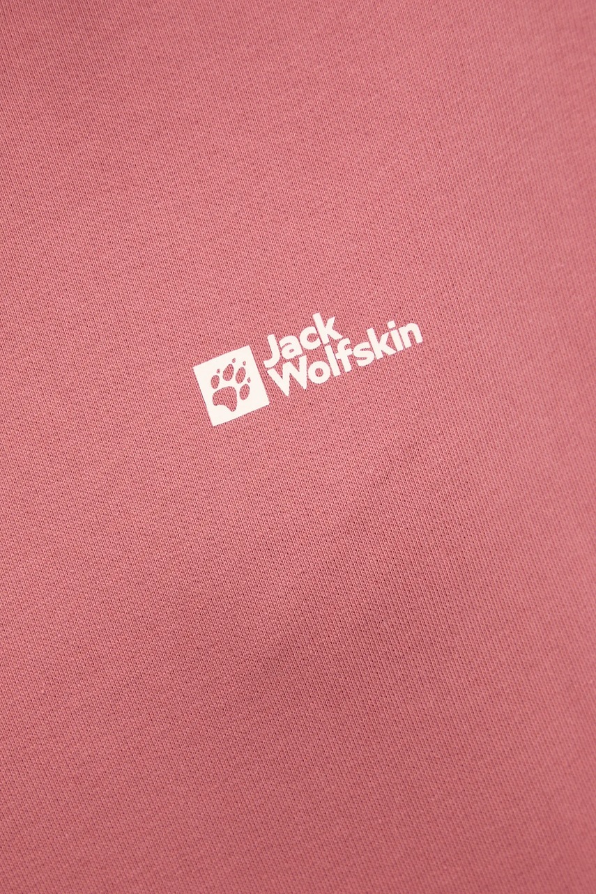 Βαμβακερή μπλούζα Jack Wolfskin Essential γυναικεία, χρώμα: πορτοκαλί, με κουκούλα, A63848 φωτογραφία