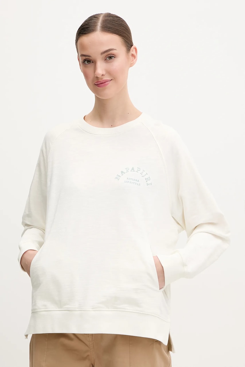 Napapijri bluza B-Fete femei, culoarea bej, cu imprimeu, NP0A4IEZ2061 Napapijri bluza B-Fete femei, culoarea bej, cu imprimeu, NP0A4IEZ2061