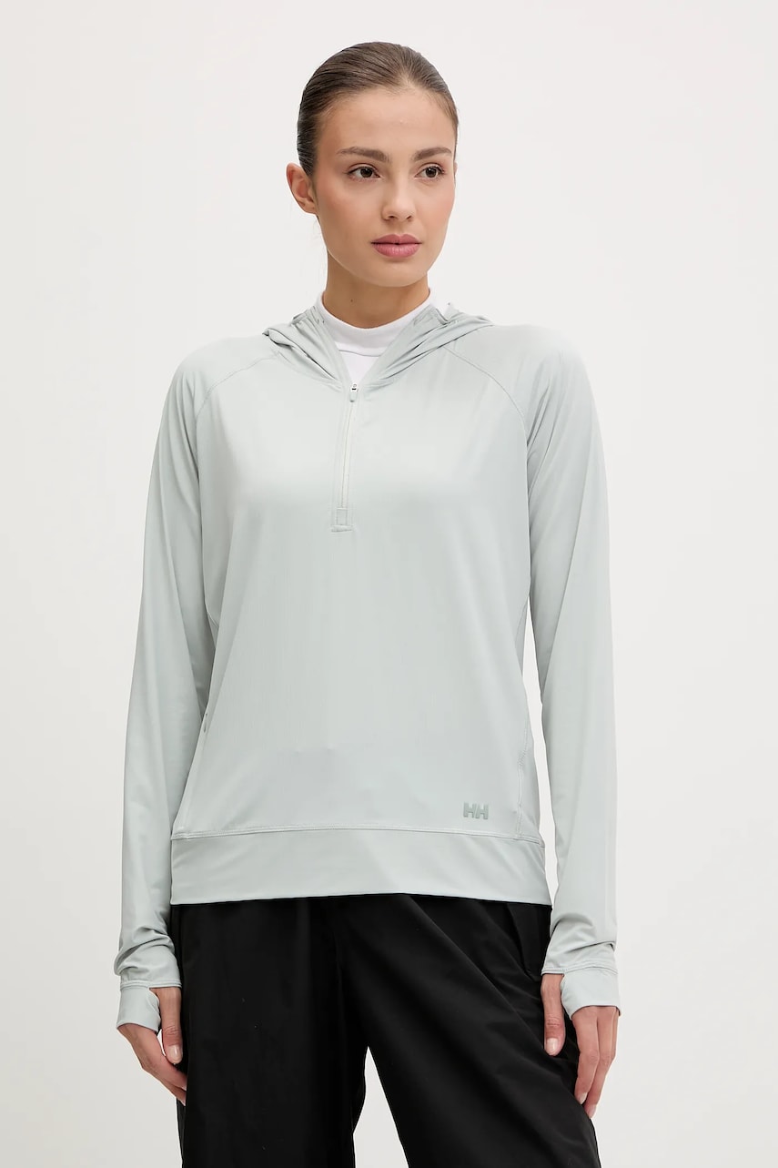 Helly Hansen hanorac Shine Solen culoarea turcoaz, cu glugă, uni, 49576
