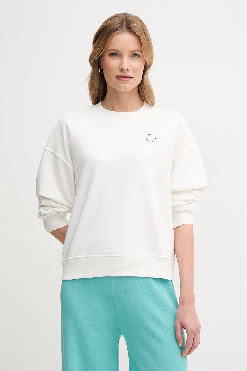 United Colors of Benetton bluză femei, culoarea alb, cu imprimeu, 31NB3M07K