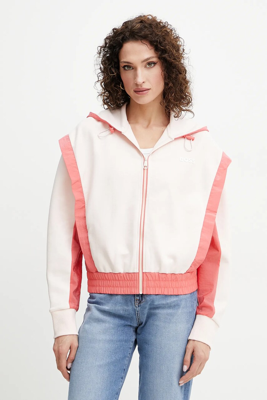 BOSS bluza femei, culoarea roz, cu gluga, cu imprimeu, 50541327