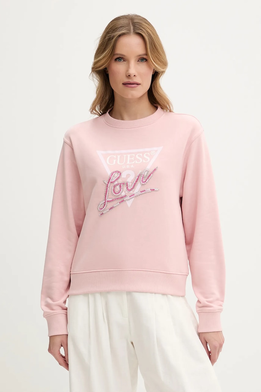 Levně Mikina Guess LOVE dámská, růžová barva, s potiskem, W5GQ05 KB683